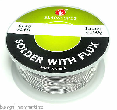 Spool Of 100 Grams Flux Coated Soldering Wire 1mm Thick Diameter 40/60 Tin/lead