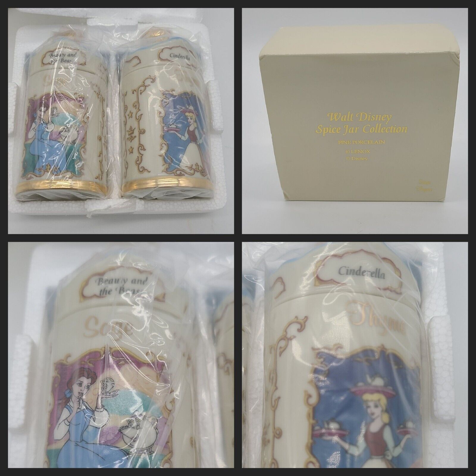 New Walt Disney Lenox Spice Jar Collection Sage Thyme Set Belle Cinderella 1995