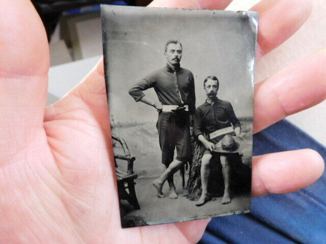 Victorian Tintype Arcade Photo, Young Men, W Mustaches In Bathing Suits, Gay Int