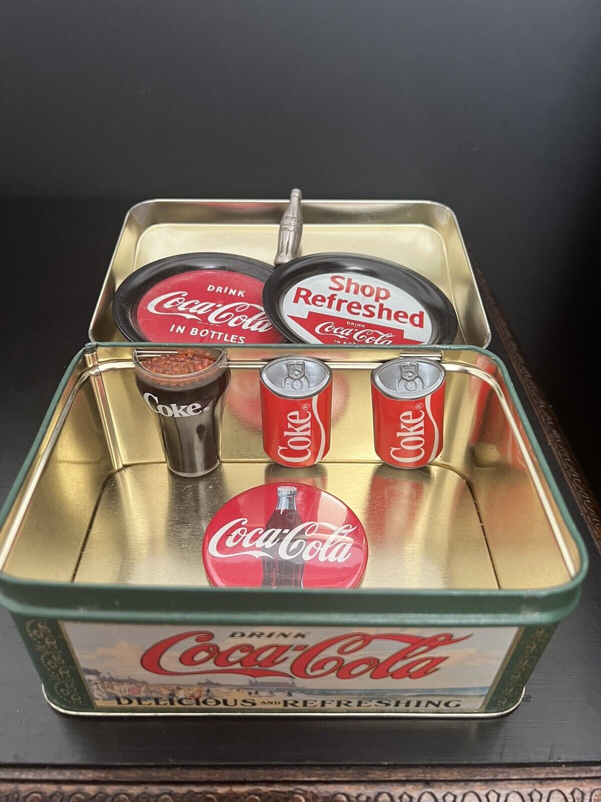 Coca-cola Tin Memorabilia Lot Mirror Magnets Coasters