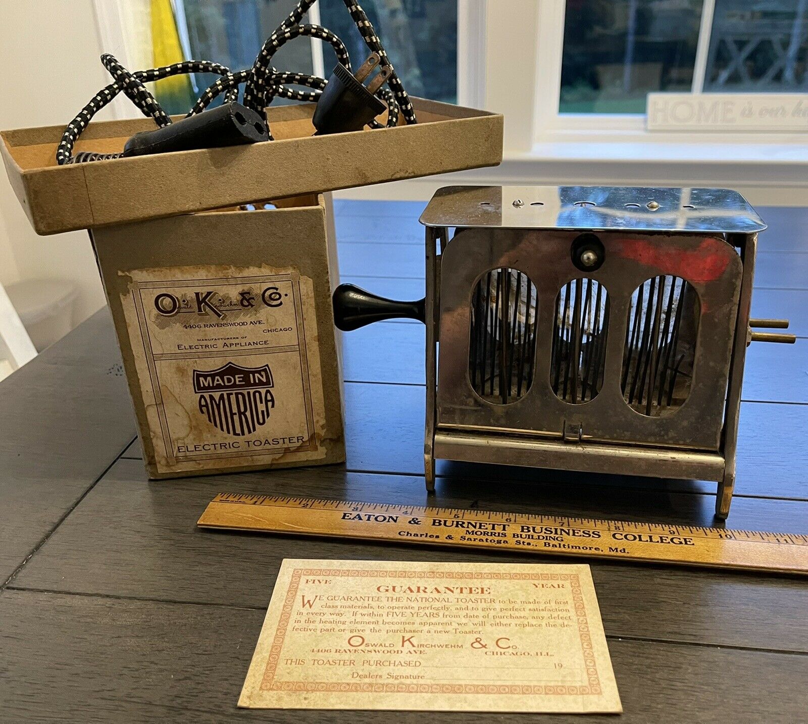 Antique Oswald Kirchwehm & Co Works Perfect Heat National Toaster Chicago  Box +