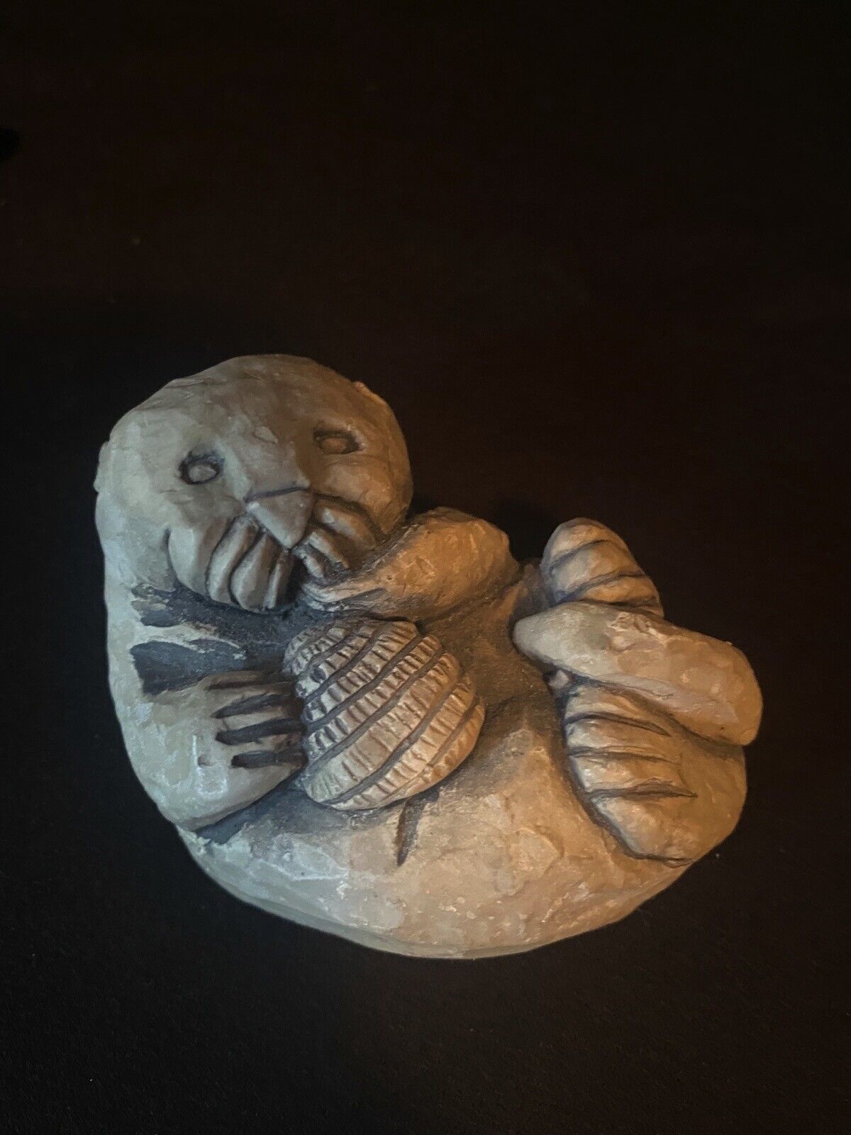 Vintage Mount St Helens Ash Sculptures Otter Holding Seashell Figurine