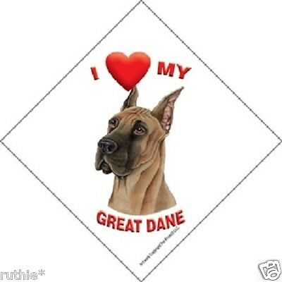 I Love (heart) My Great Dane Hanging Sign With Suction Cup In Color Made Usa