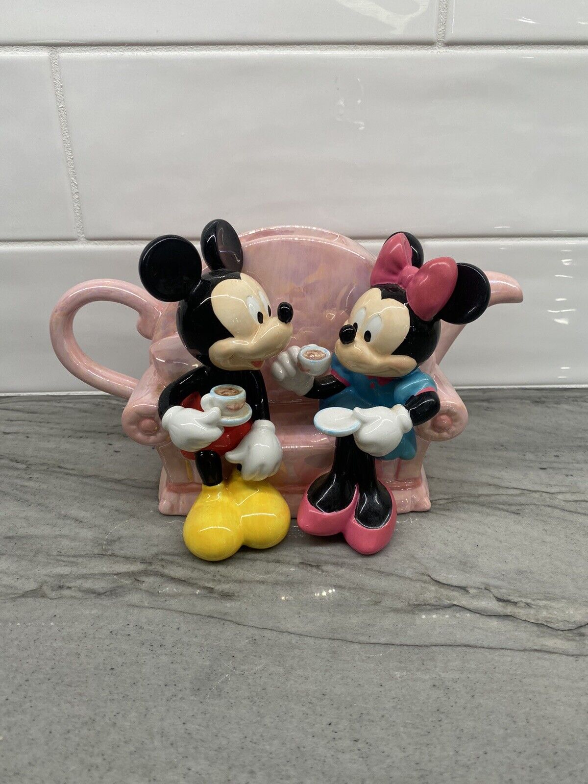 Kreisler Disney Mickey & Minnie Mouse Drinking Tea On Sofa Teapot Missing Lid