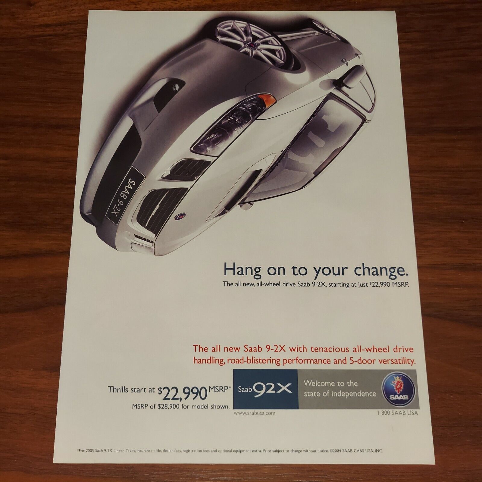 Saab 9-2x Magazine Advertisement Print Ad Tenacious All-wheel Drive Handling