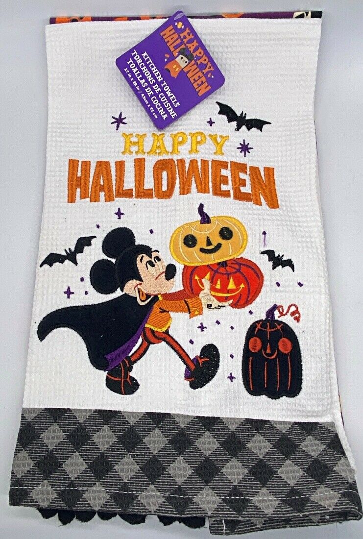 Disney Parks Happy Halloween Set Of 2 Kitchen Towels 17" X 28" Mickey & Friends