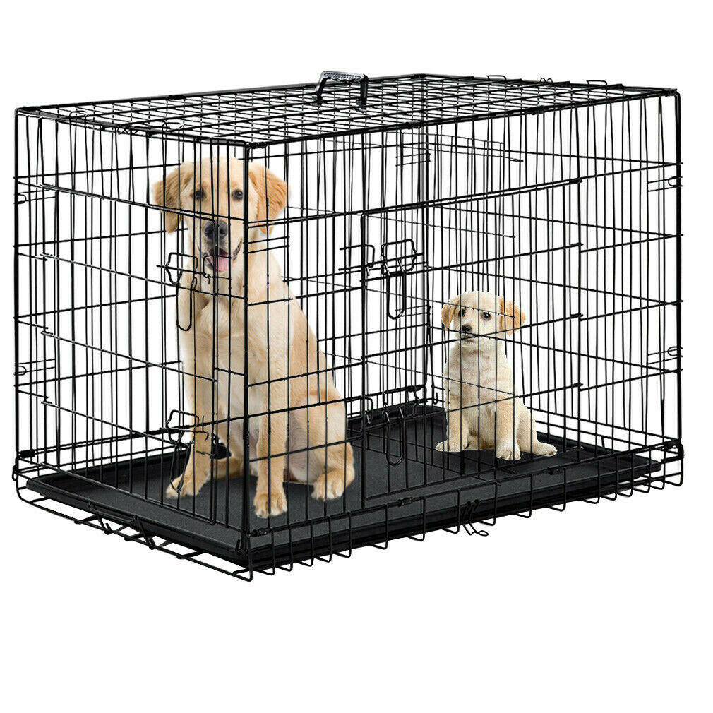 Black 48" Pet Cage Folding Dog, Divider Cat Crate Cage Kennel