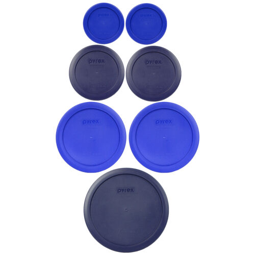 Pyrex 7202-pc 7200-pc 7201-pc 7402-pc Cobalt And Dark Blue 7 Piece Plastic Lids