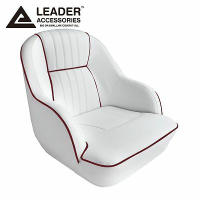 Leader Accessories Deluxe Bucket Boat Seat White/dark Red Piping