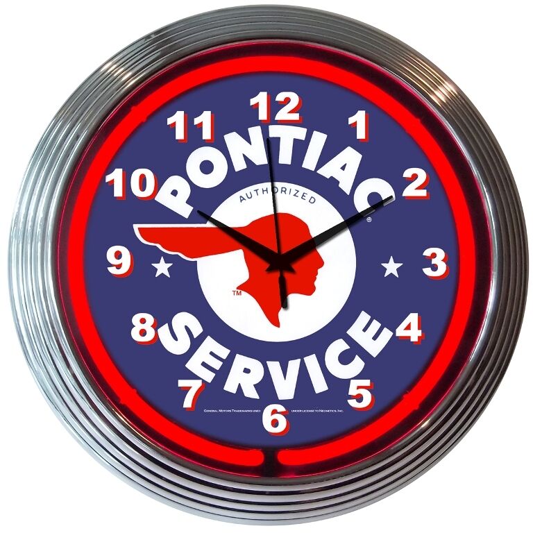 Neon Clock Sign Pontiac Service Dealership Man Cave Garage Lamp Mechanic Gift