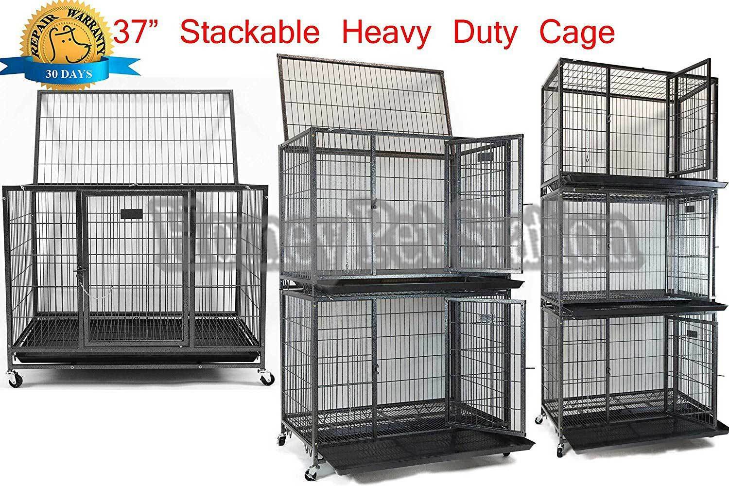 New 37" Homey Pet Stackable Open Top Heavy Duty Dog Metal Cage Kennel W/ Tray