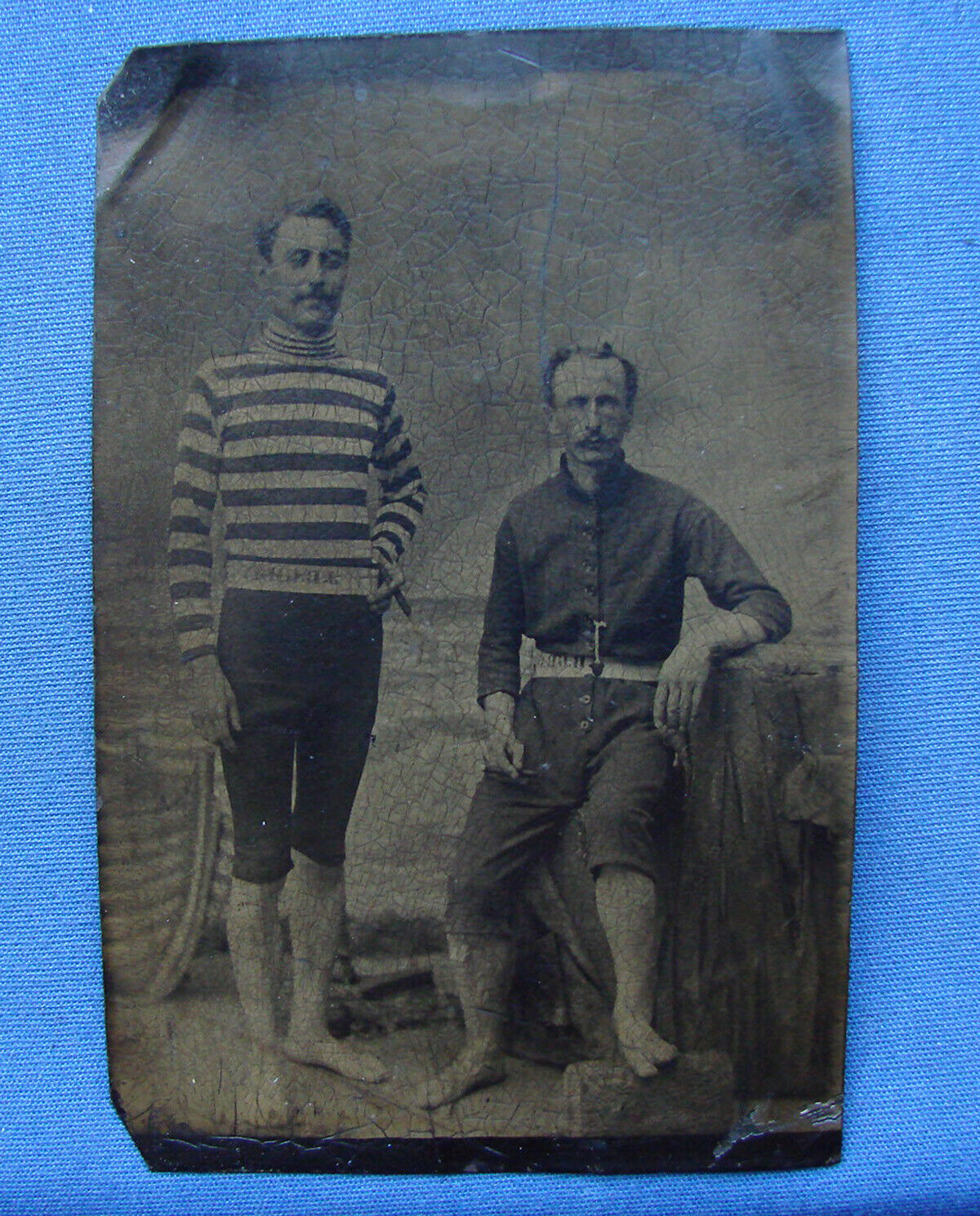 *scarce Tintype Image Of Two Men Wearing Bathing Suits - Large Size 5" X 31/4" *