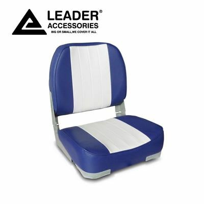 New White/blue Deluxe Folding Marine Boat Seat Uv -treated Marine-grade Vinyl