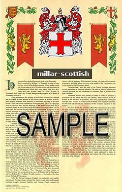 Millar Armorial Name History - Coat Of Arms - Family Crest Gift! 11x17