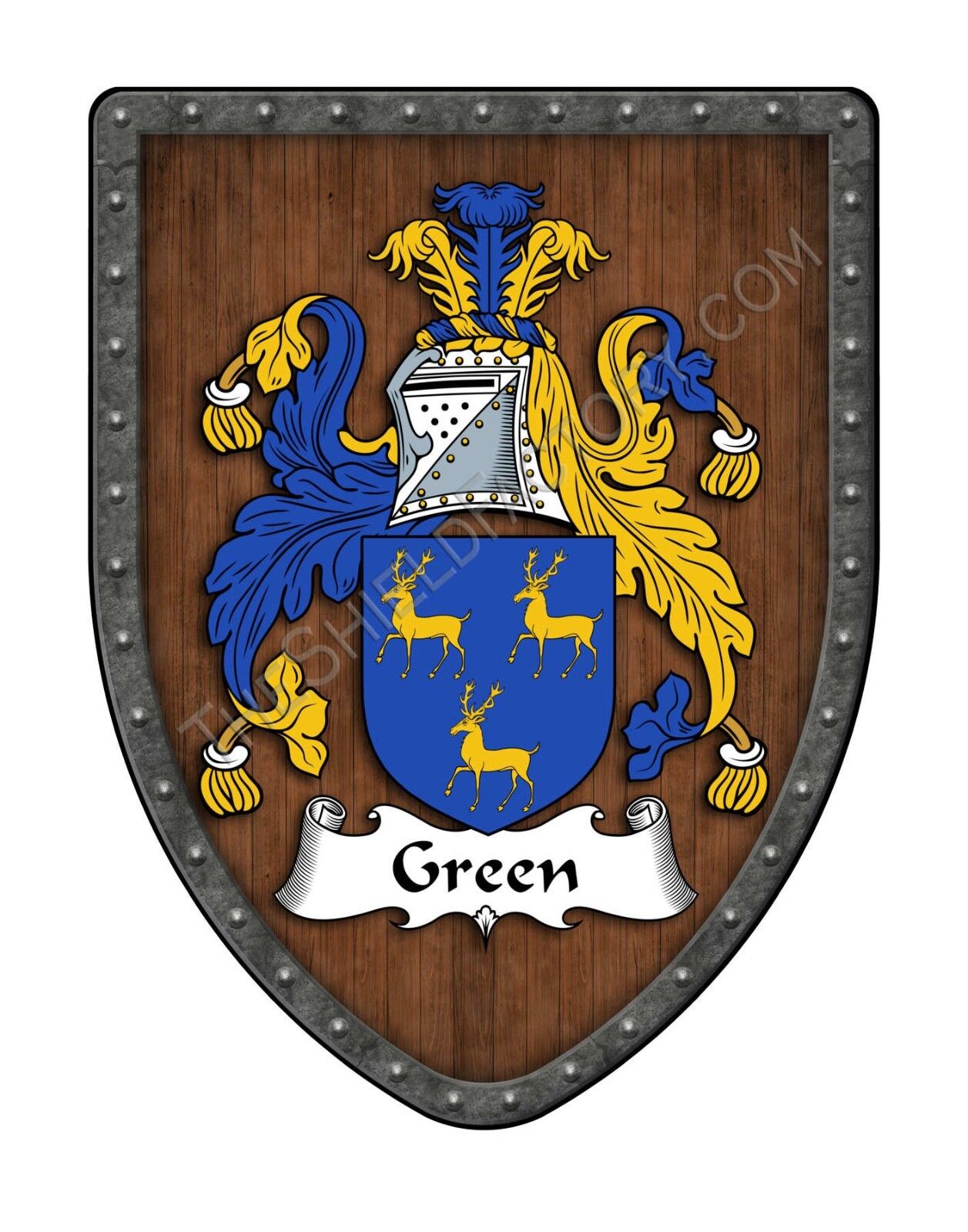 Green Family Crest Custom Coat Of Arms, Hanging Wall Shield Sh503p-dg-hg