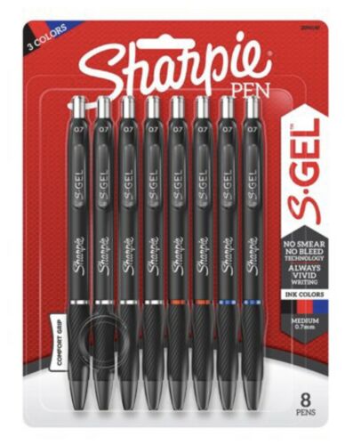 8 Sharpie S-gel Gel Pens Medium Point 0.7mm Black Blue Red 2096148 Assorted Ink