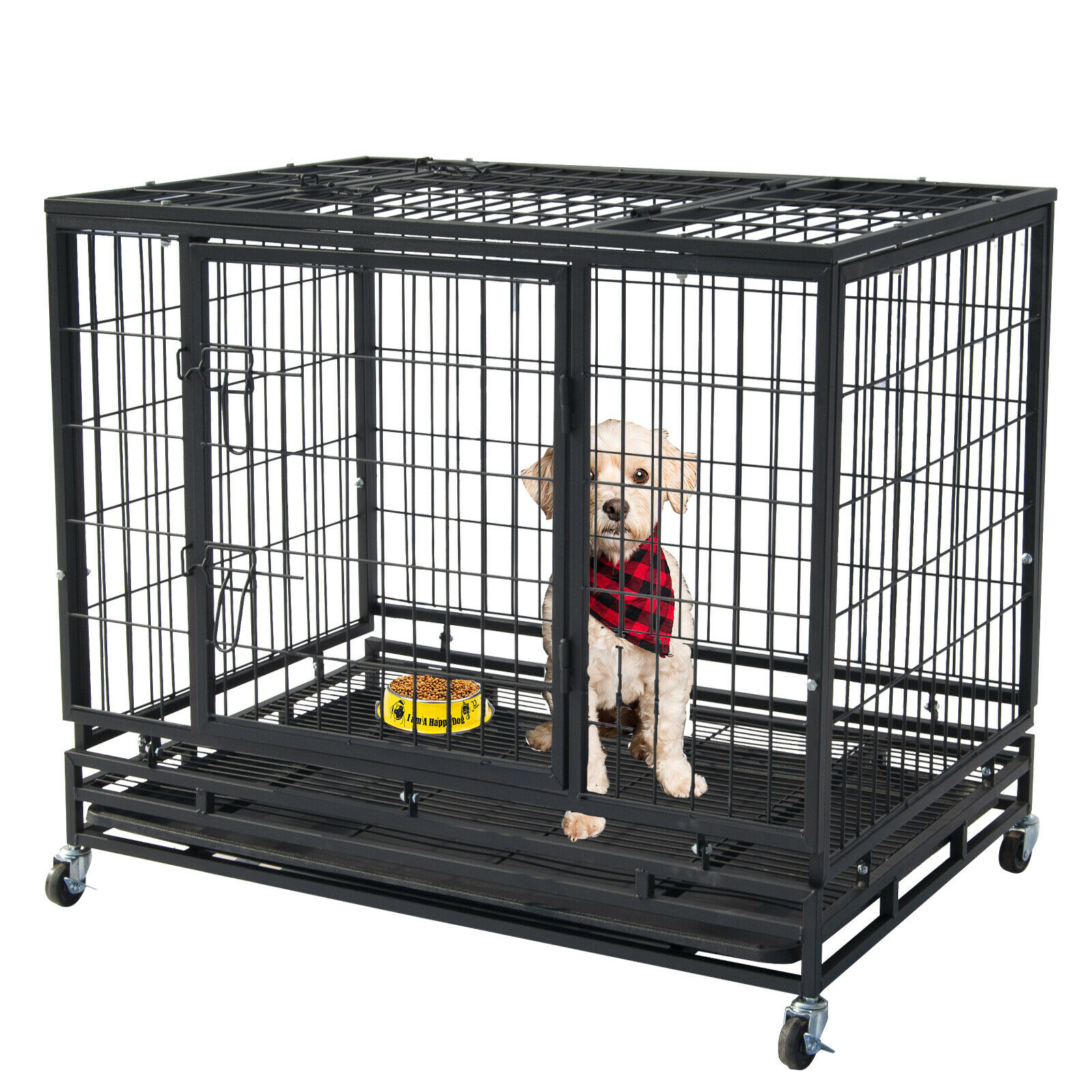 37" Pet Dog Cage Heavy Duty Strong Metal Wire Crate Kennel Playpen For Training