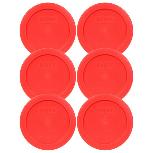 Pyrex 7200-pc 5" Storage Lid Cover 2 Cup Red Round 6 Pack For Glass Bowl New