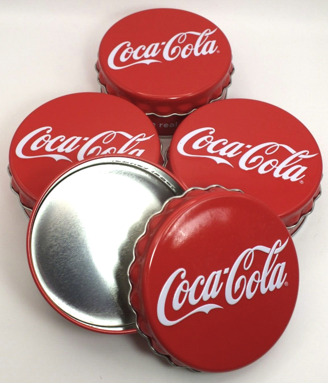Lot Of 4 Coca-cola Coke 4" Tin Round Container Red Soda Pop Memorabilia Storage