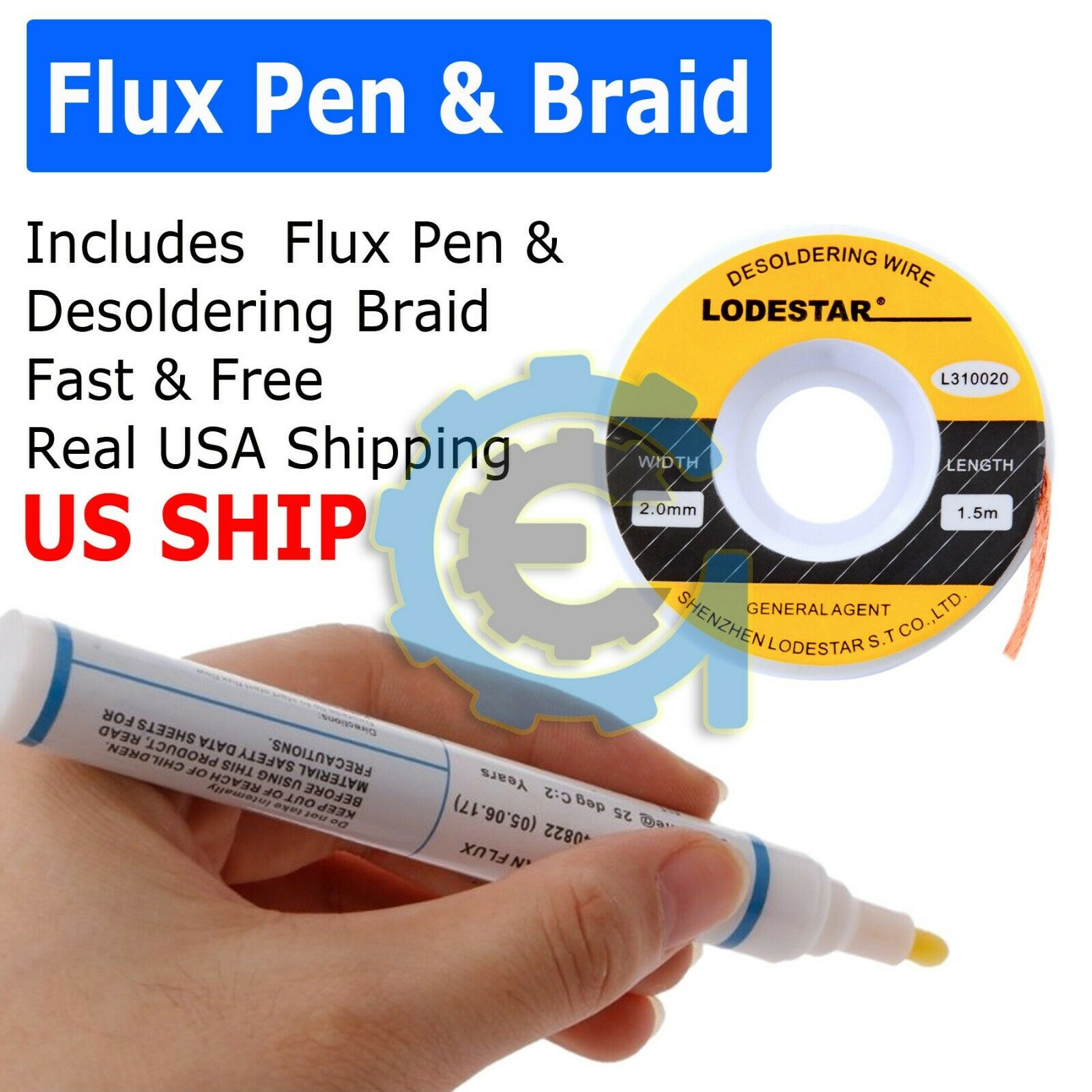 Solder Flux Pen - Filled With Kester 951  No Clean Flux & Desoldering Braid Wick