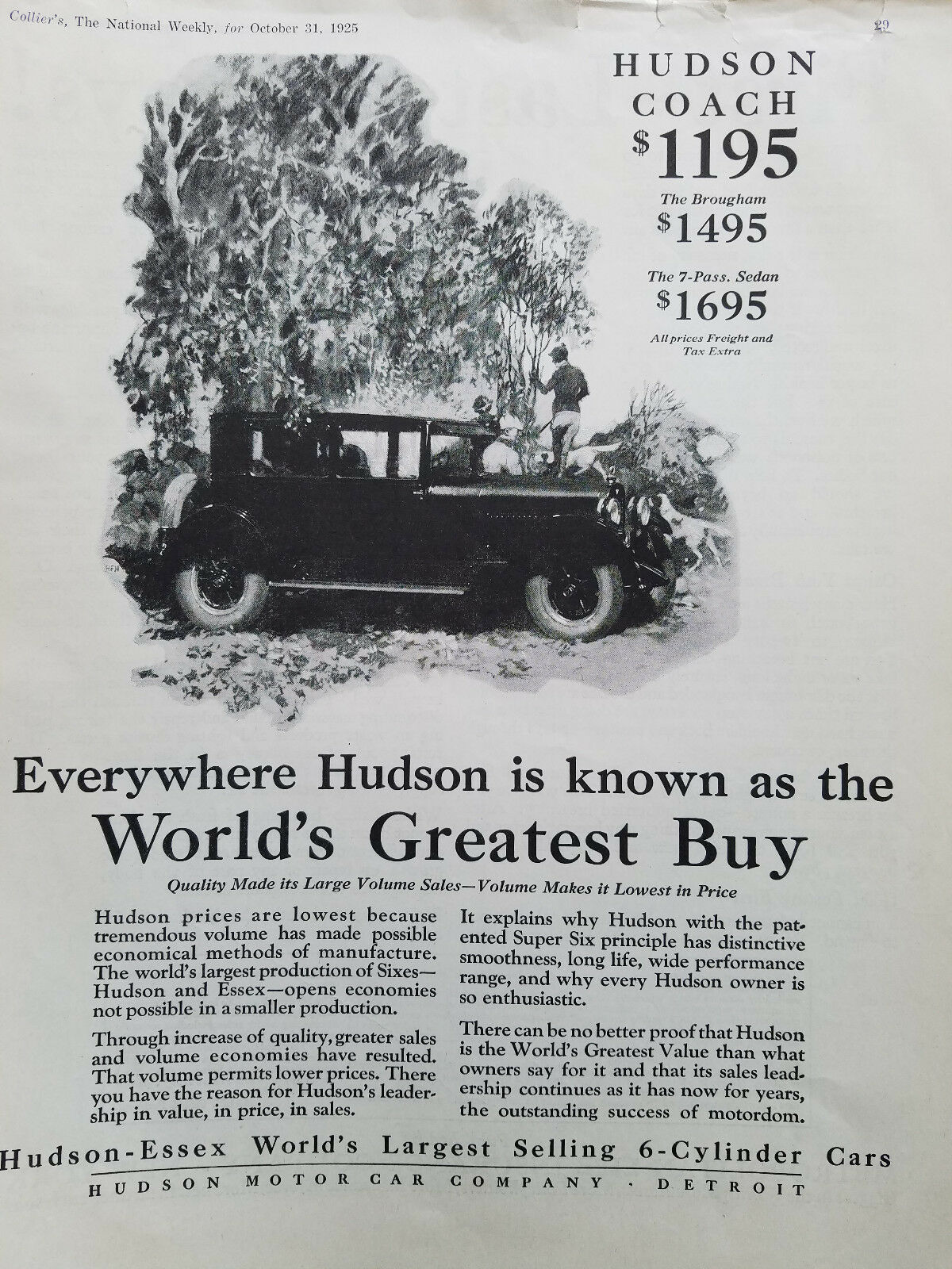1925  Hudson  Essex  Coach Car World's Greatest Buy Rfh Art Original Ad