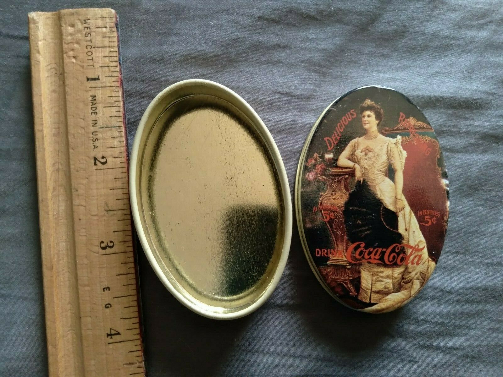 Vintage Retro Kitschy Coca Cola Victorian Queen Mary Trinket Pill Box Tin Nr