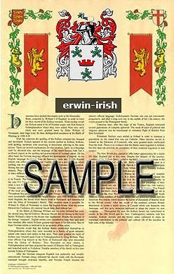 Erwin Armorial Name History - Coat Of Arms - Family Crest Gift! 11x17
