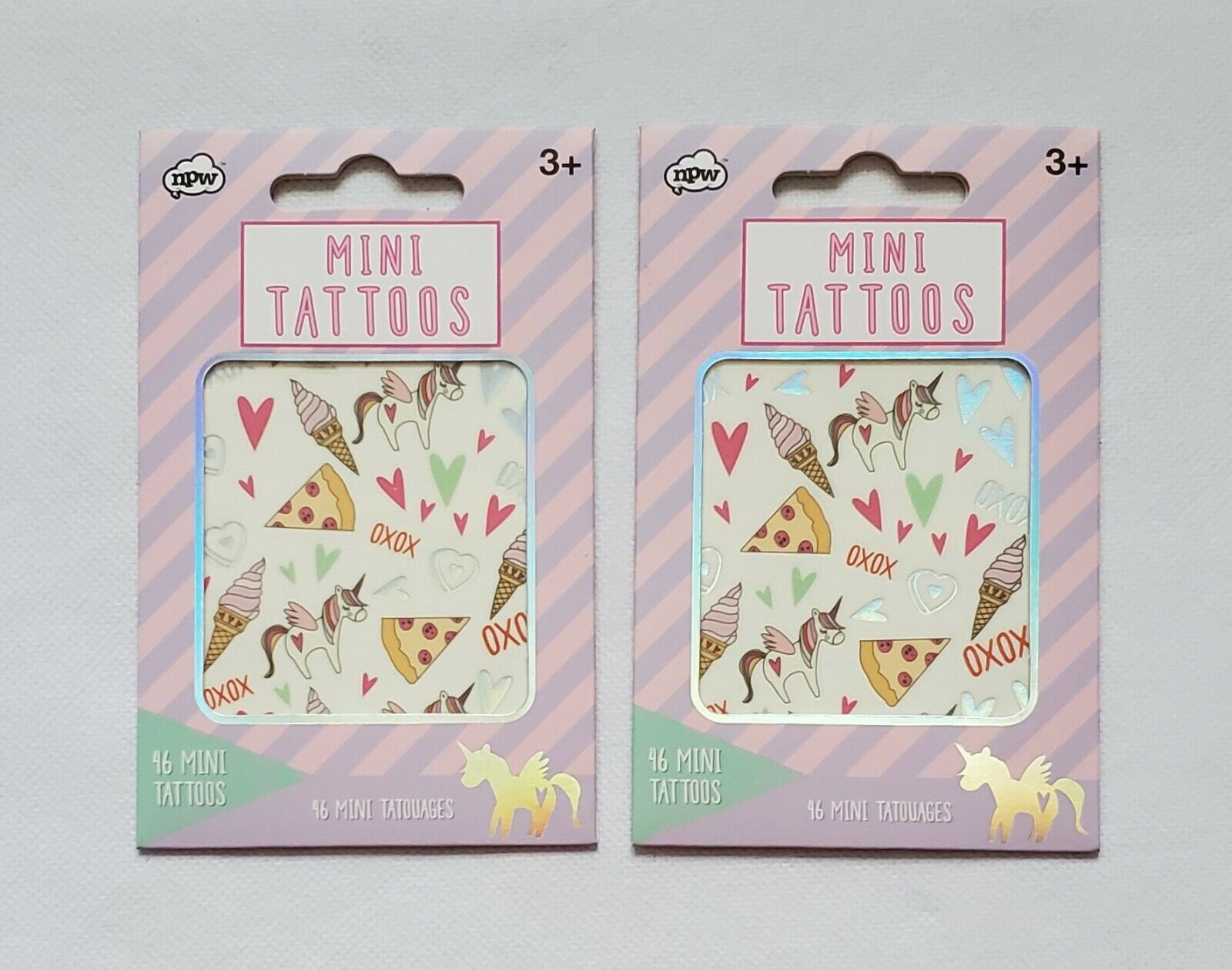 Lot Of 2, Mini Unicorn Themed "girl" Tattoos 46 Count Each Pack, Sealed! C38