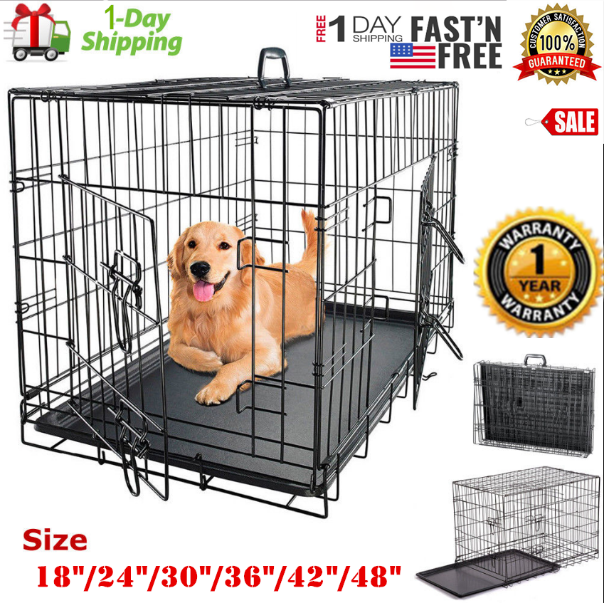 Extra Large Dog Crate Kennel 48"/42"/36"/30"/24" Folding Pet Cage Metal Us Ship
