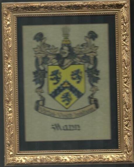 7 1/4 X 9 1/4" Coat Of Arms "mann " Family Crest Framed Matted Glass Curren's