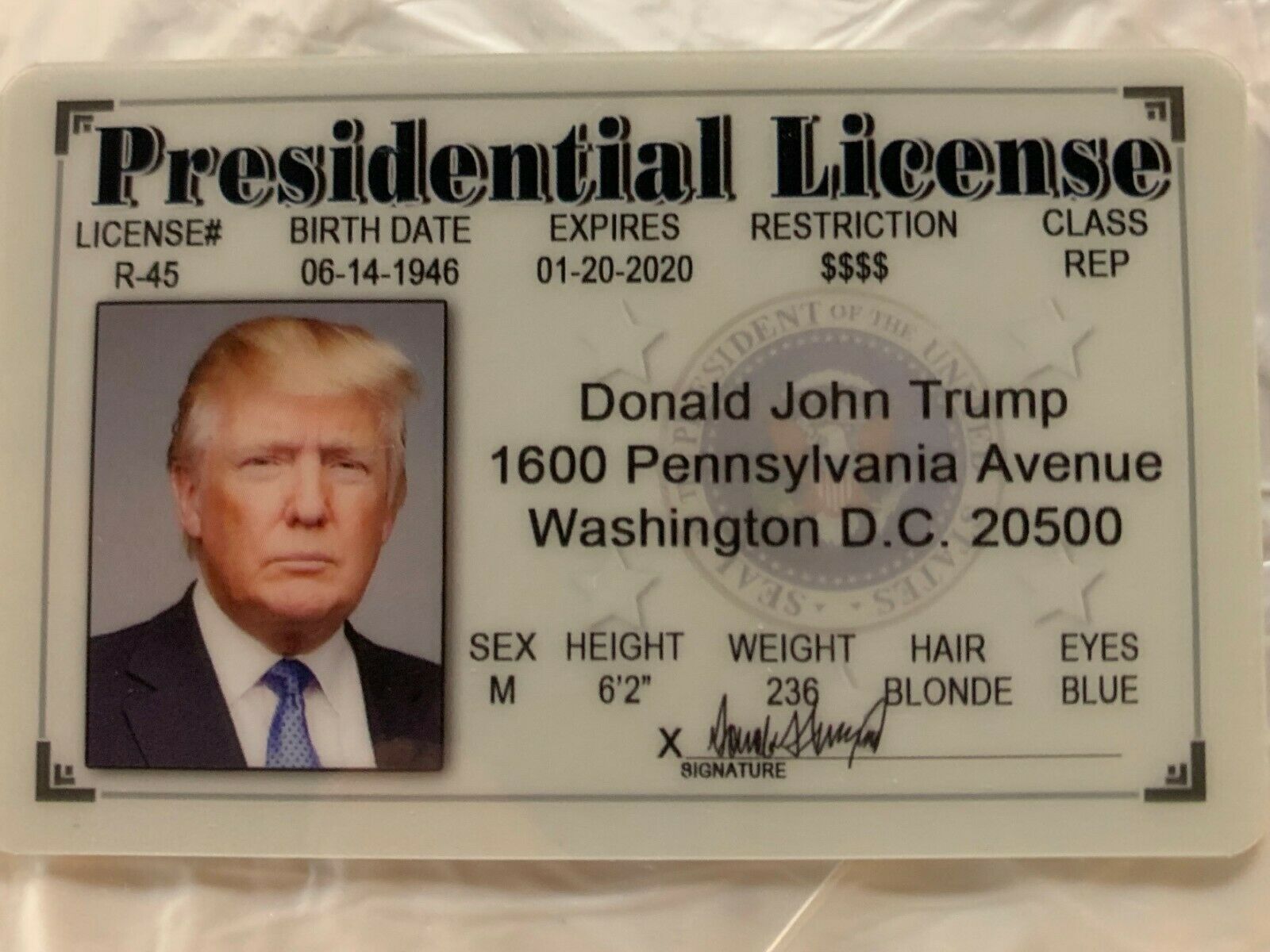 Donald Trump Presidential License Novelty Id Drivers Maga President Dc