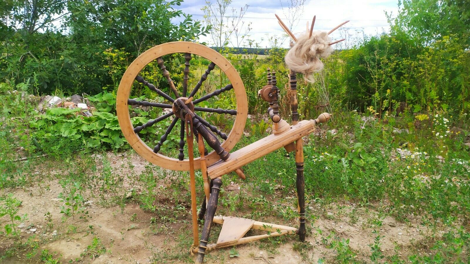 Antique Estonian Wooden Spinning Wheel  With Wheel 20"  In Working Condition