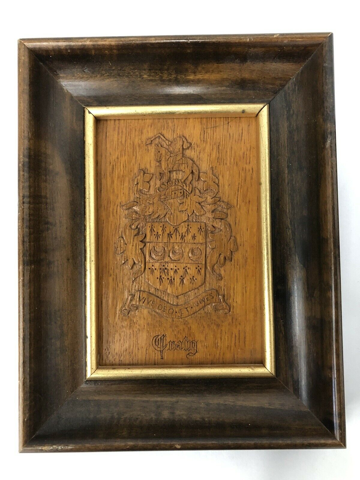 “craig” Family Crest Carved Wood Vintage 1963
