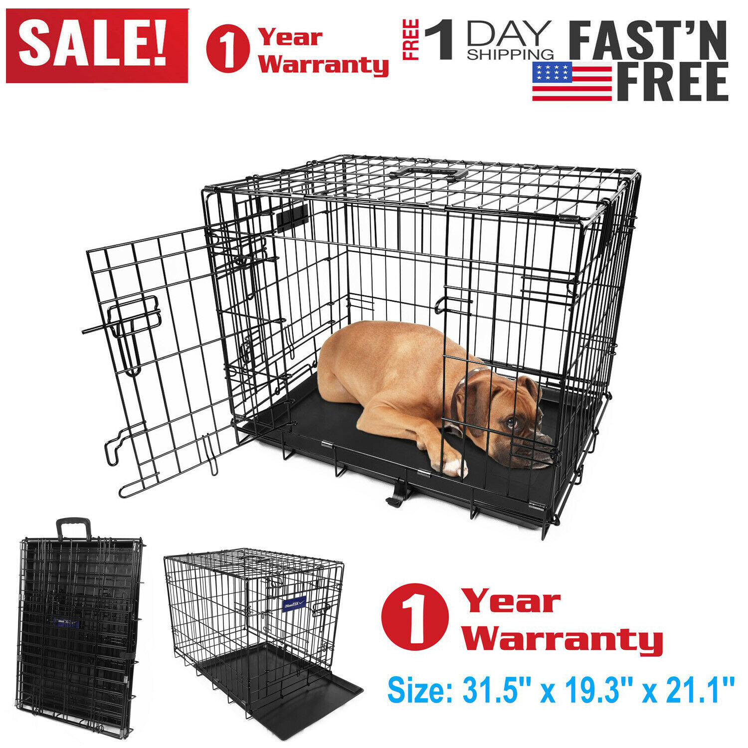 30" Dog Crate  W/divide W/tray Fold Metal Pet Cage Kennel House For Animal Usa