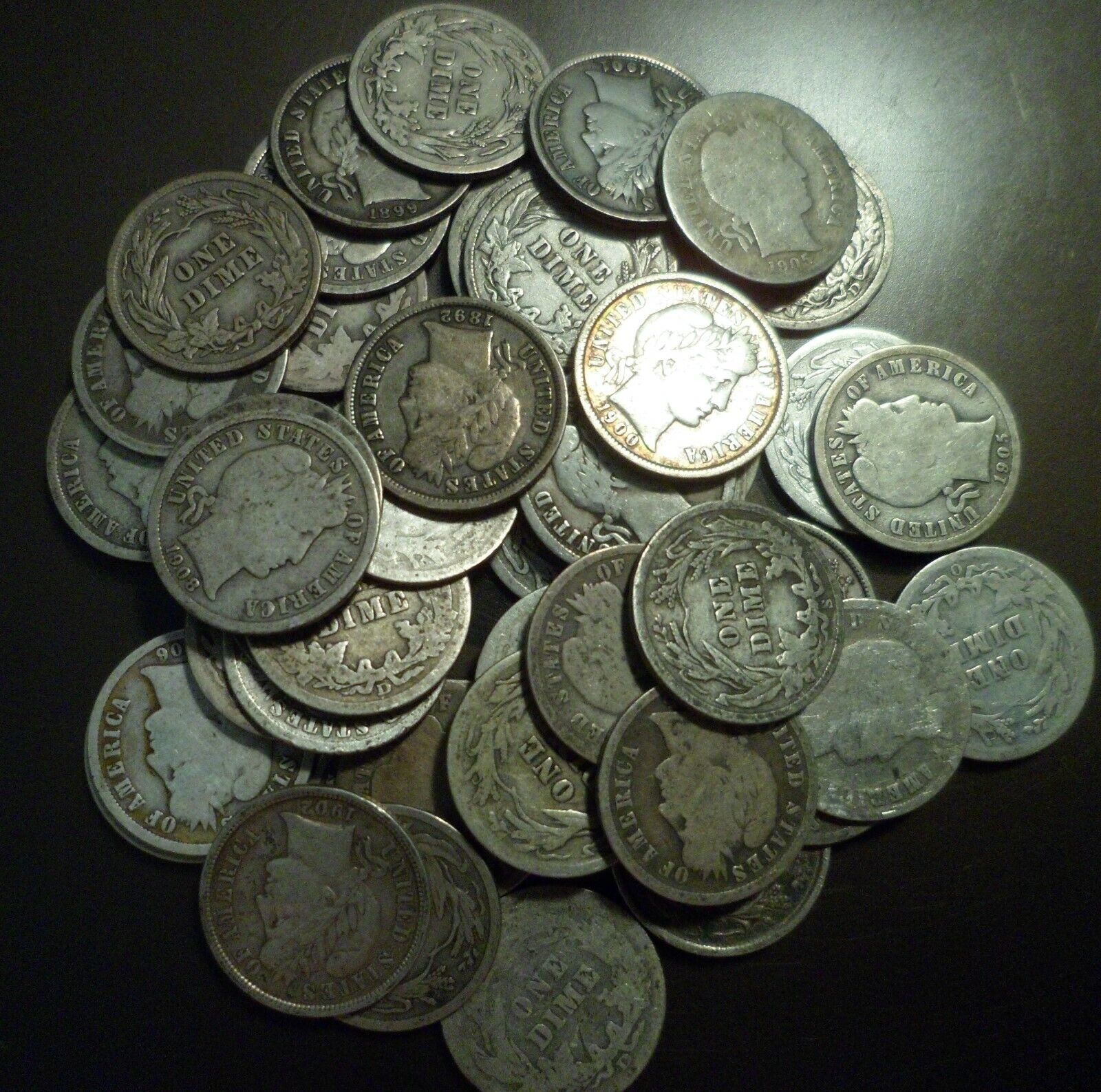 Five (5) Silver Barber Dimes - Random - All Tougher Dates And/or Better Grades.