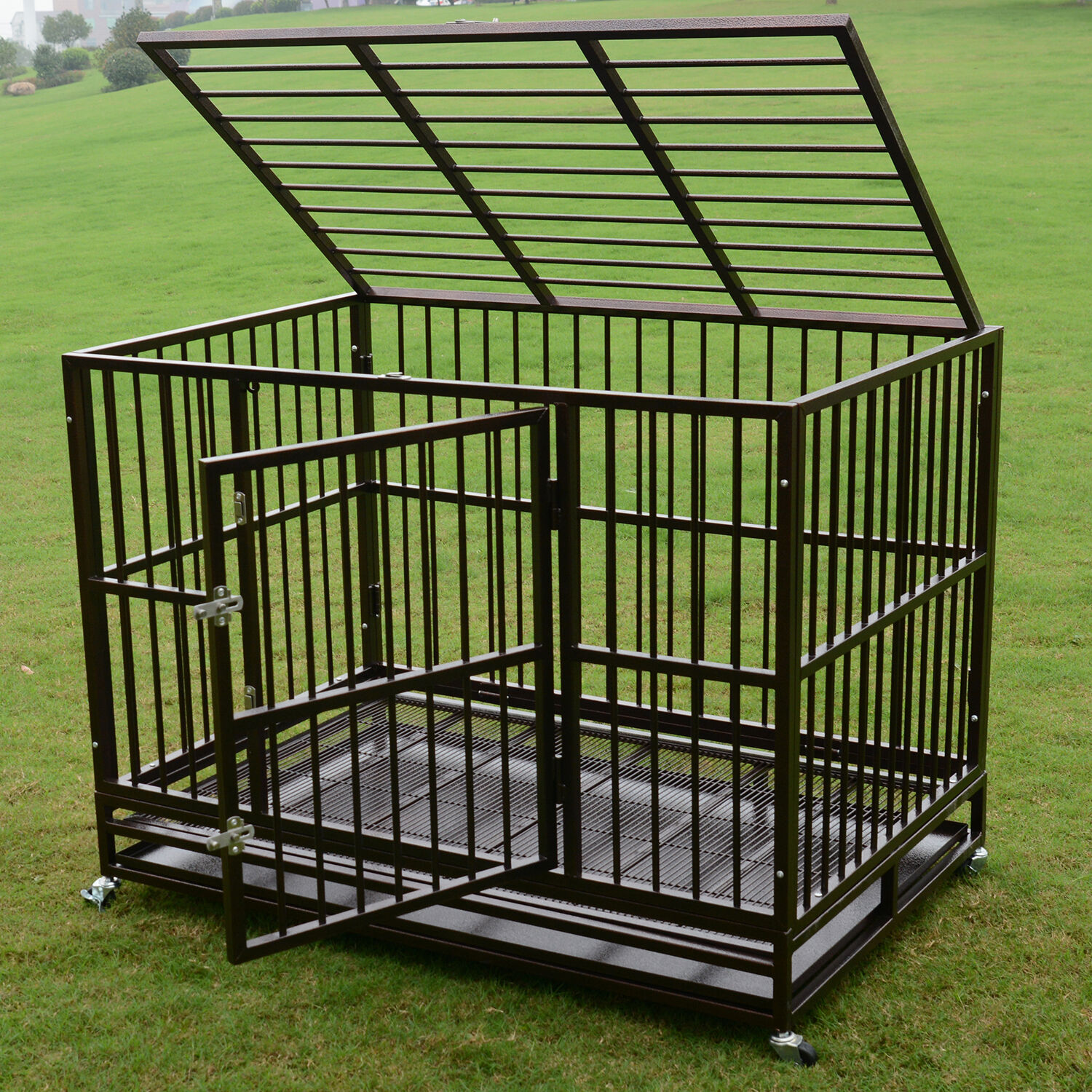 3xl 48" Metal Folding Dog Cage Crate Kennel Pet Playpen W/tray&wheels Heavy Duty