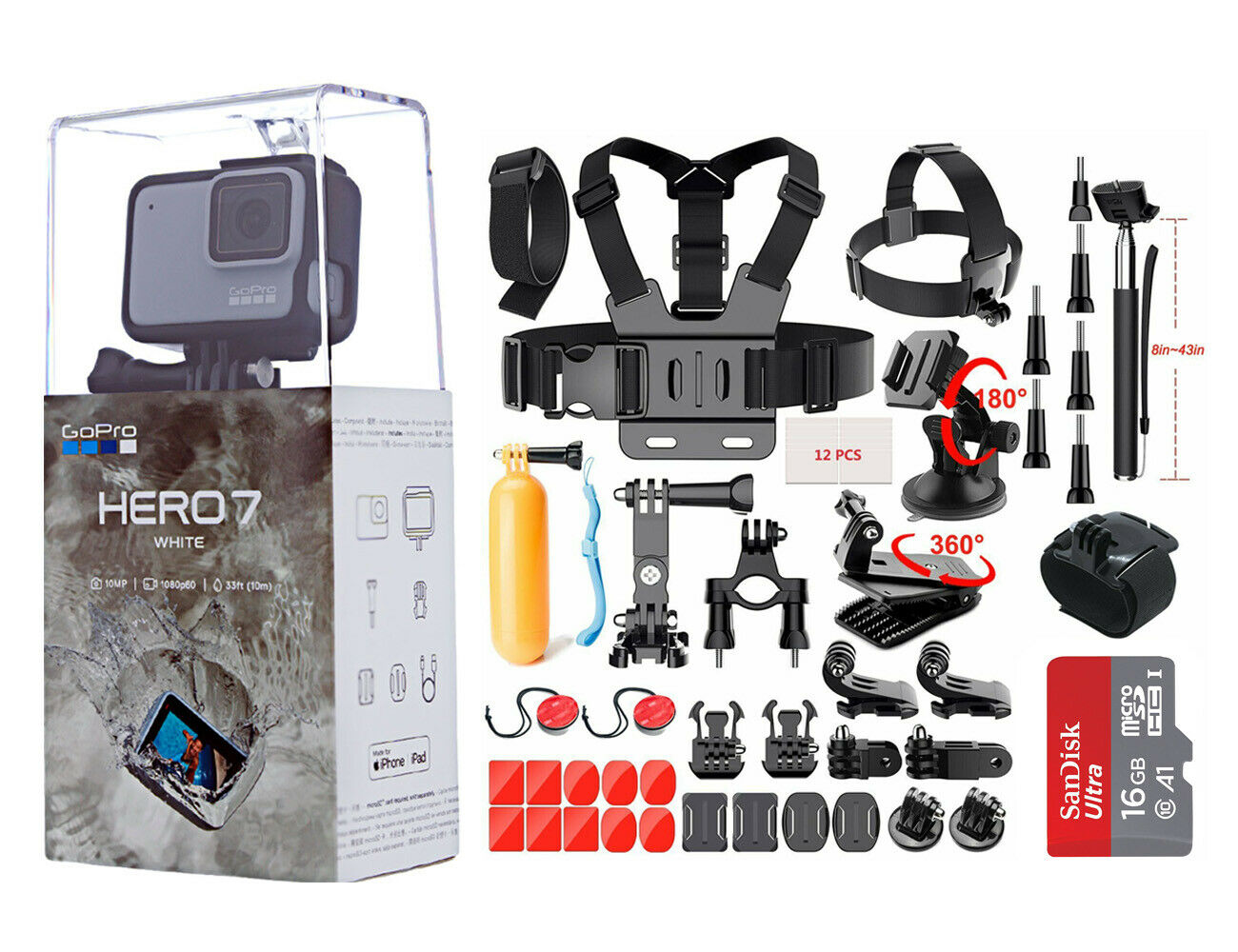 New Sealed Gopro Hero7 White Hd Waterproof Action Camera Chdhb601 Sports Bundle