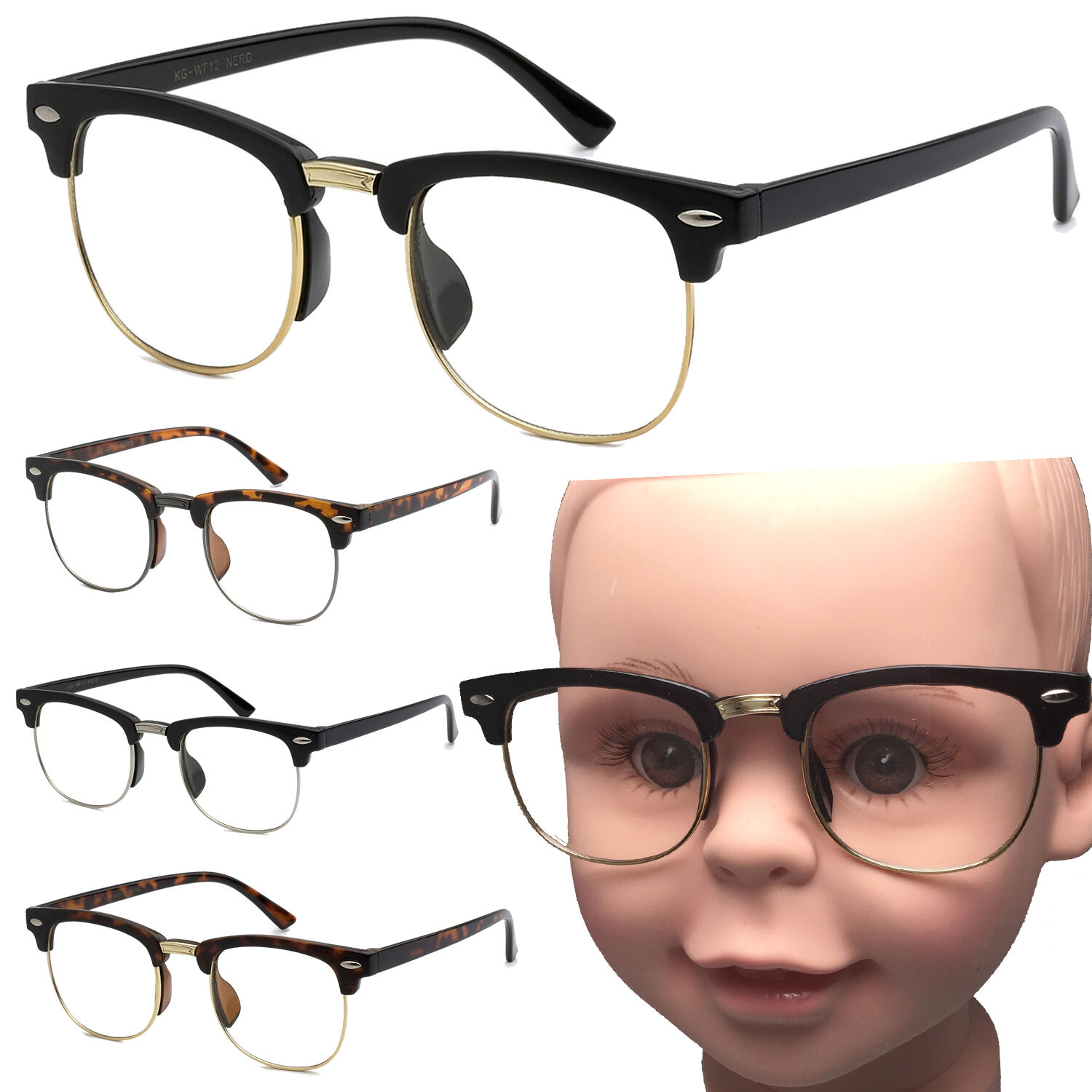 Small Kid Size Clear Lens Glasses Half Frame Nerd Hipster Child Costume Age 3+