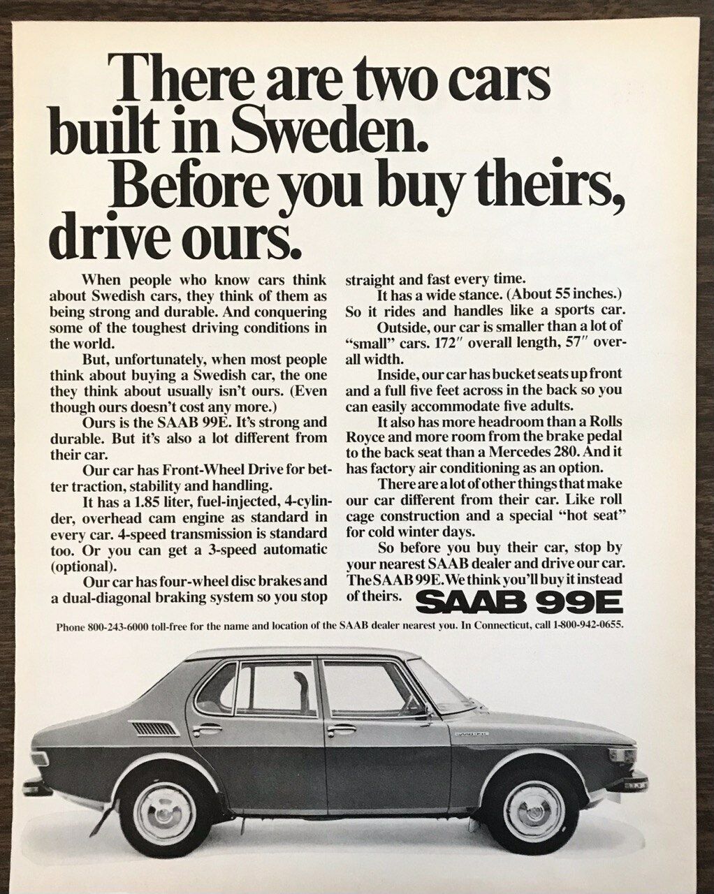 1971 Saab 99e Print Ad Two Cars Built In Sweden Before You Buy Theirs Drive Ours