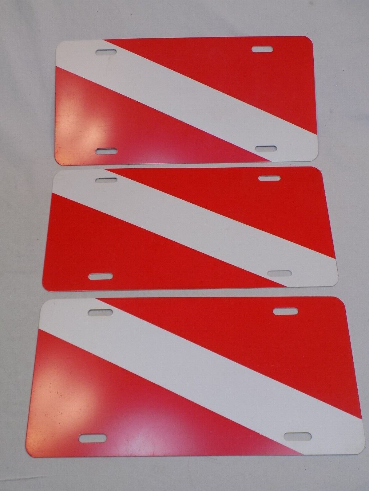 Divers License Plate Novelty Vanity Tag Scuba Diving Down Flag Red White Set Lot