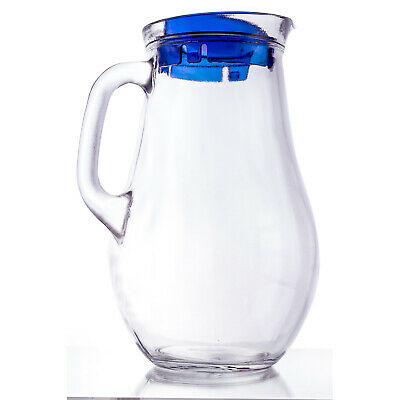 Clear Glass Jug Pitcher With Blue Lid For Cold And Hot Beverages, 61.75 Oz