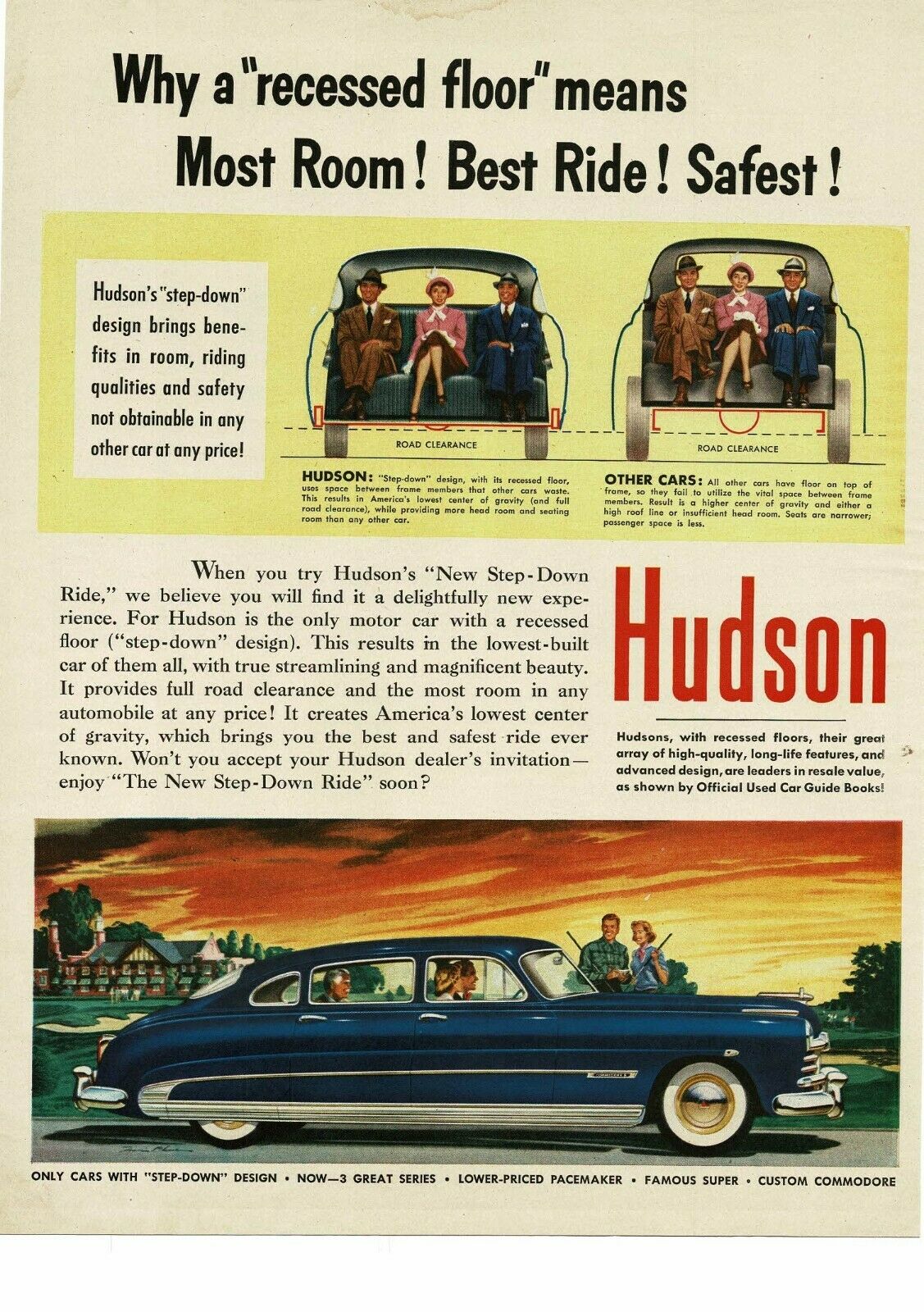 1950 Hudson Commodore Blue 4-door Sedan Art Vintage Ad