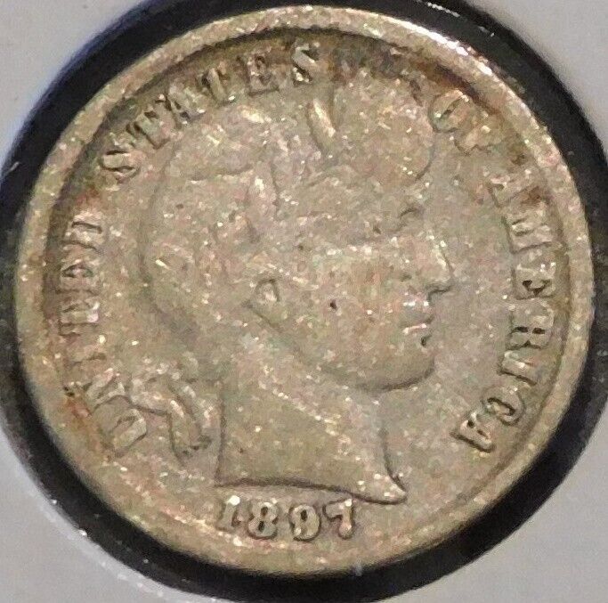 Silver Dime - Barber - 1897 (brightly Cleaned) - $1 Unlimited Shipping