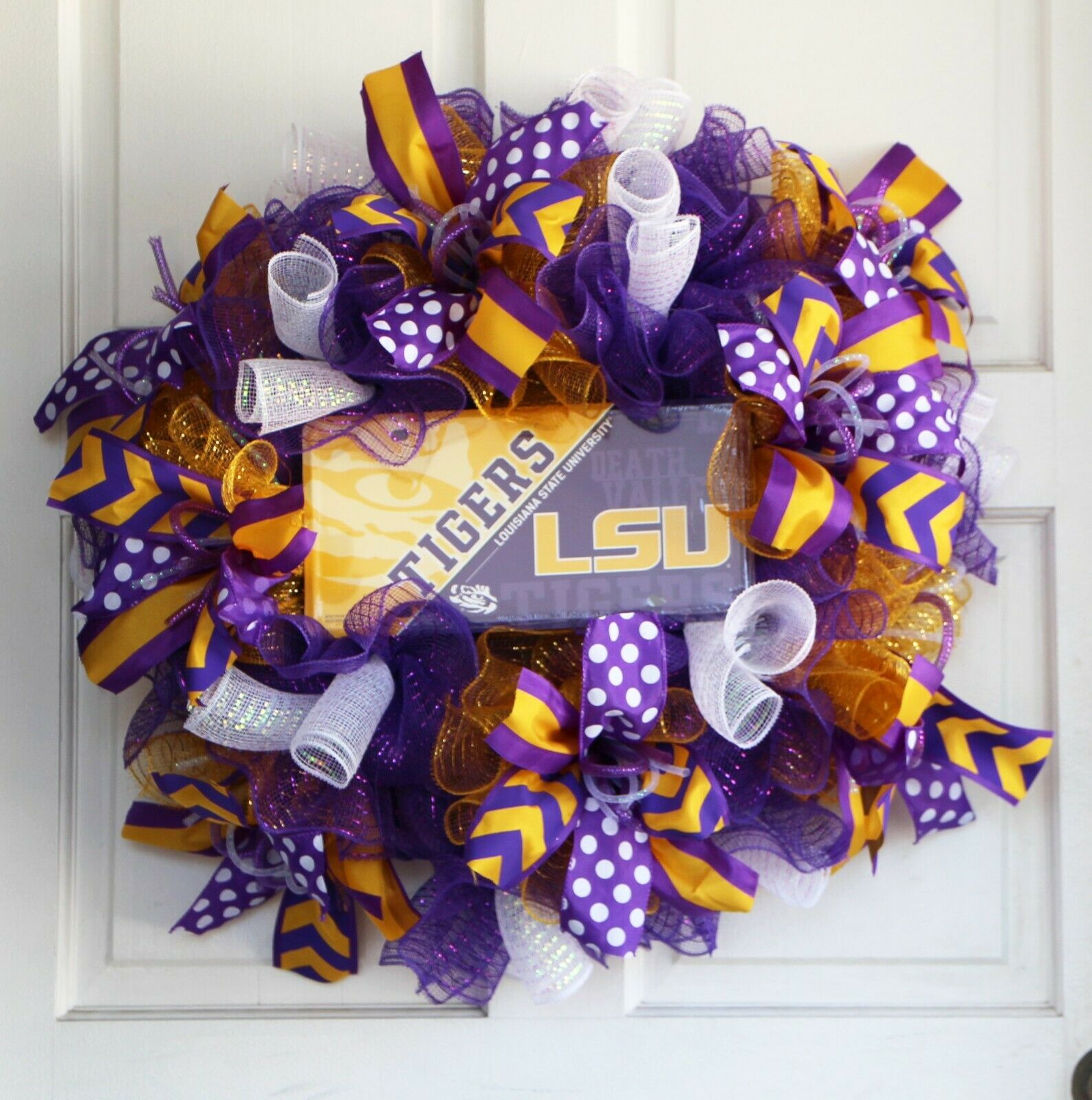Louisiana State University Mesh Wreath, Lsu Tigers Purple Gold Front Door Décor