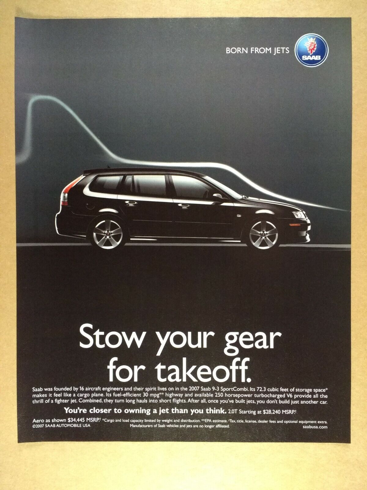 2007 Saab 9-3 Sportcombi Vintage Print Ad