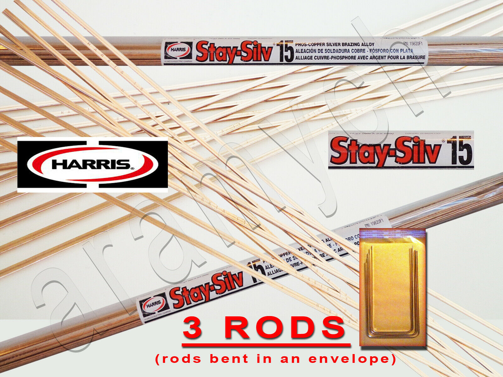 3 Sticks (3 Rods) Harris Stay-silv 15% Silver Soldering Rods. Bcup-5