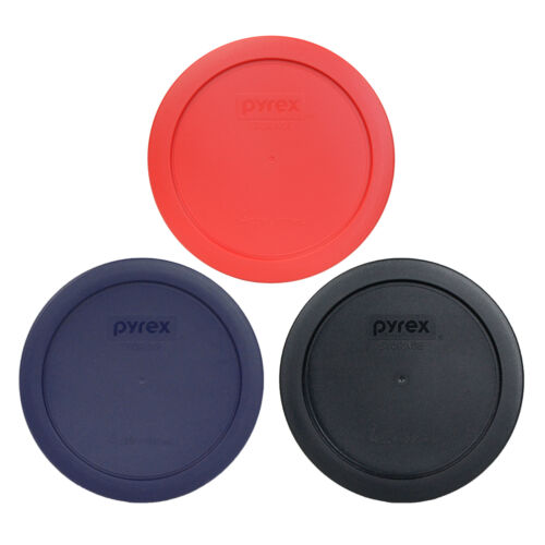 Pyrex 7201-pc 4 Cup Black, Blue And Red Round Replacement Lid 3pk For Glass Bowl
