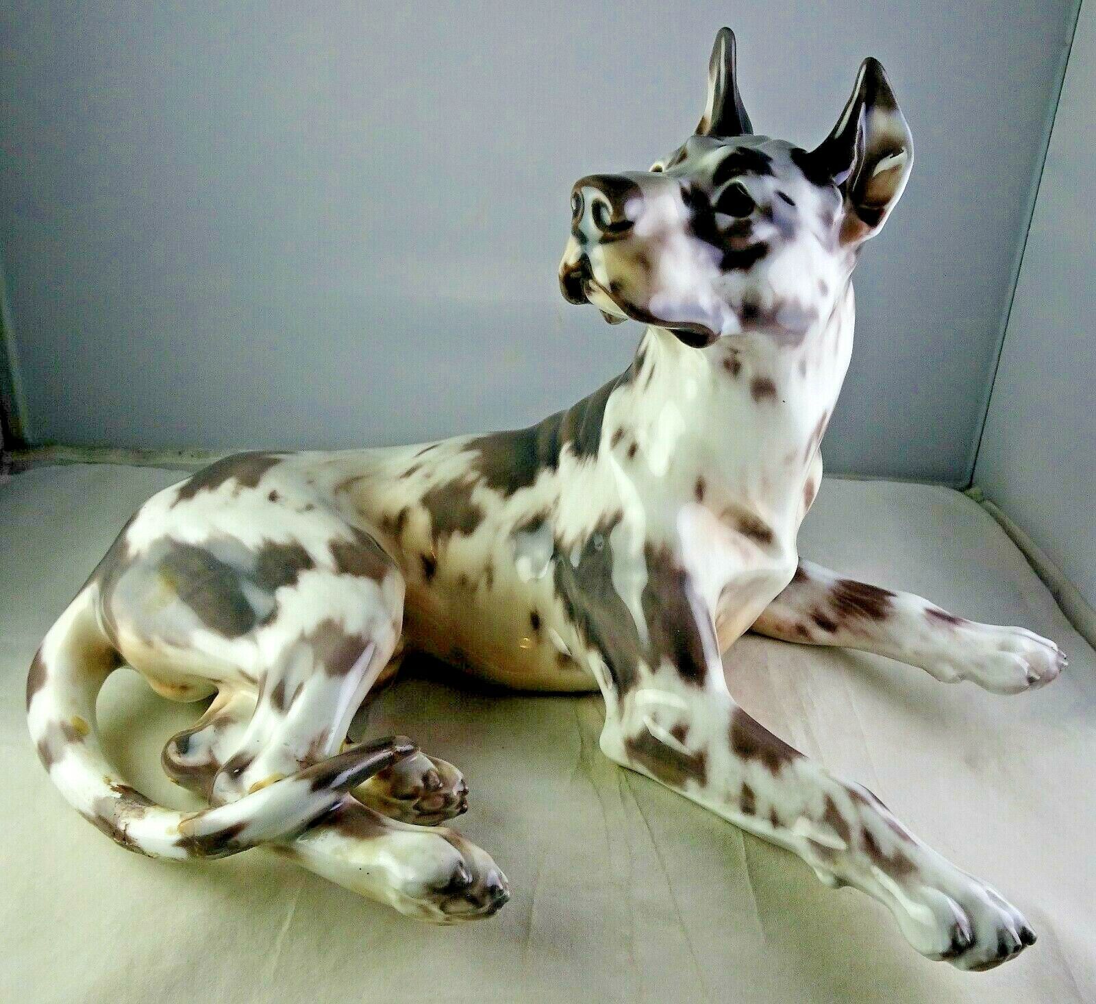 Dahl Jensen #1112 Harlequin Great Dane Dog Large Vintage Porcelain Figurine