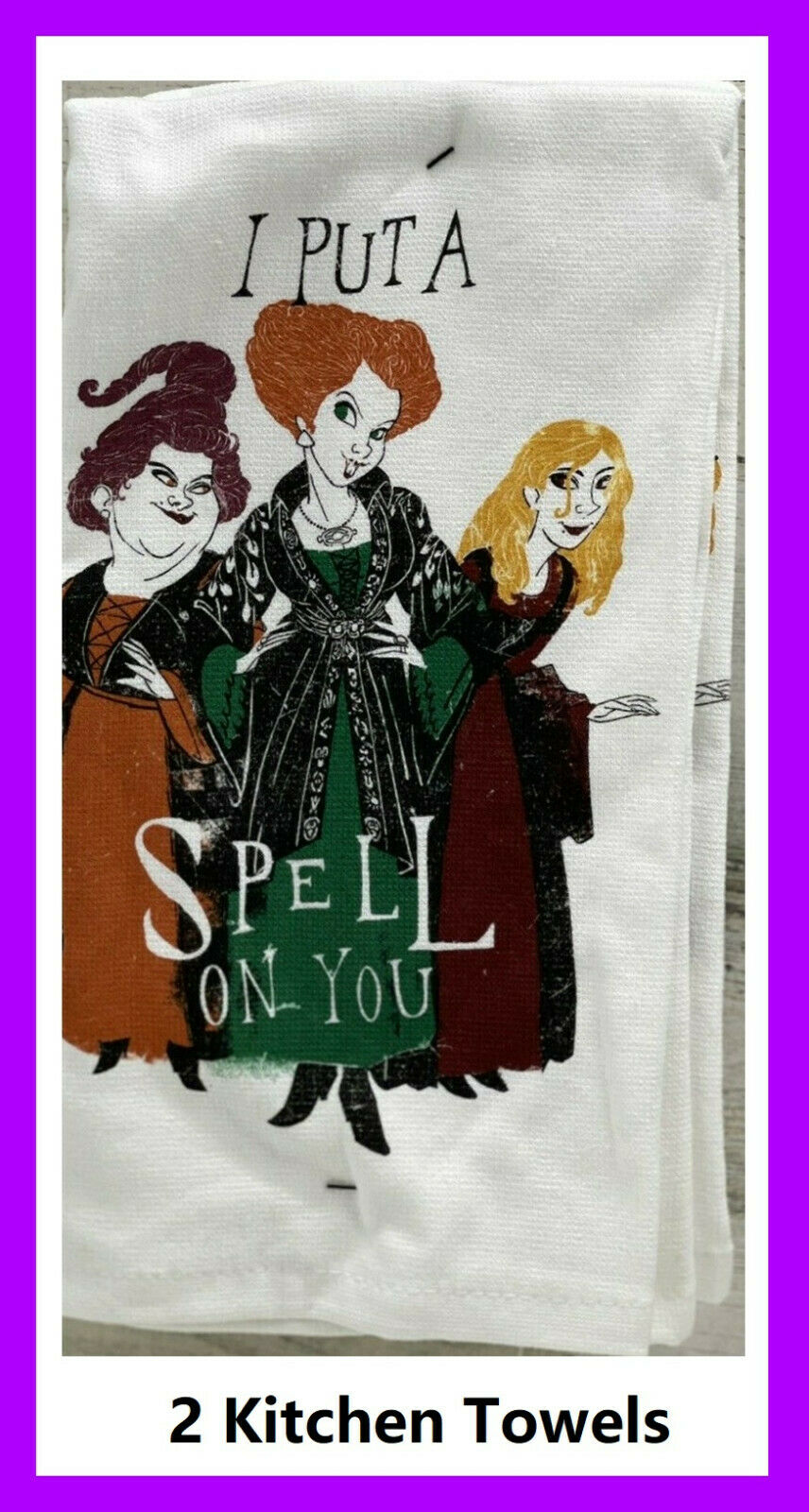 🌴 Disney Hocus Pocus ~i Put A Spell On You~halloween Towel Set Of 2 Cotton New