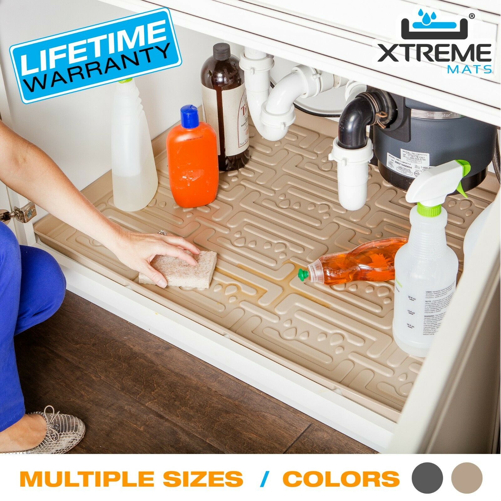 Xtreme Mats Under Sink Kitchen Cabinet Mat Drip Tray Liner - Various Sizes/color